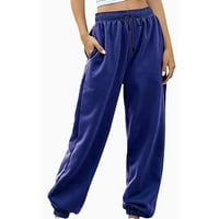Ženske modne Ležerne jednobojne hlače s elastičnim strukom, duge ravne hlače 96 94488174