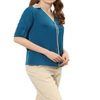 Ženska Elegantna radna bluza s izrezom u obliku slova U i dugim rukavima s kontrastnim završetkom