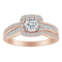 Zaručnički prsten od 14k okruglog i baguette bijelog prirodnog dijamanta u ružičastom zlatu, veličina prstena-6