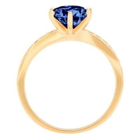 Vjenčani prsten okruglog reza s imitacijom plavog tanzanita u žutom zlatu 18K okruglog reza, veličina 8