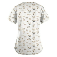Ženske bluze kratkih rukava s izrezom u obliku slova u, džepovi i slatki životinjski print, 4 inča