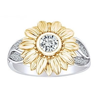 Zaručnički prsten od suncokreta od bijelog prirodnog dijamanta okruglog oblika 0K, veličina prstena od bijelog zlata 14k-6,5