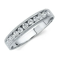 Čvrsti prsten od bijelog zlata od 14 karata s okruglim kubičnim cirkonijem, muški vjenčani prsten za godišnjicu braka, veličina 9,5