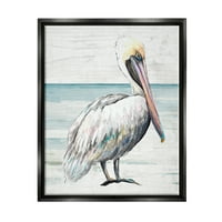 Stupell Industries Rustikalni pelikan ptičja plaža Shoreline Portret Grafička umjetnost Jet Crni plutajući uokvireni platno Umjetnost