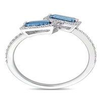 Londonski plavi topaz u karatu i dijamant u bijelom zlatu od 14 karata s otvorenim obilaznim prstenom