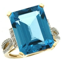 Prsten od žutog zlata od 10 karata s dijamantom i prirodnim londonskim plavim topazom smaragdno izrezanim 16M, veličina 5,5