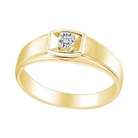 Okrugli bijeli prirodni dijamant s naglascima muški zaručnički prsten od žutog zlata 14k veličina prstena-13,5
