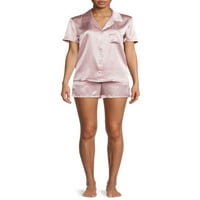 Sealy Sleepwear Women's Saten Notch ovratnik Sleep Top i kratke hlače pidžama set s jastučnicama, 3-komad