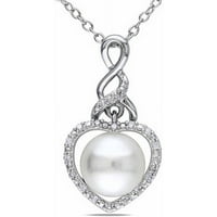 Bijeli gumb kultiviran slatkovodni biser i dijamantni naglasak Sterling Silver Infinity privjesak za srce, 18
