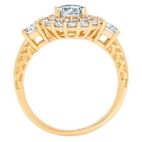 1,6-karatni plavi prirodni akvamarin okruglog reza ugraviran u žuto zlato 14k Izjava o godišnjici vjenčanja Halo vjenčani prsten