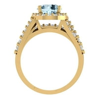 2-karatni okrugli dijamant prirodni Švicarski plavi topaz 14-karatno žuto zlato s naglascima veličina vjenčanog kompleta 6,25