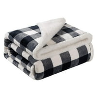 Karirana deka od flisa popluni Od flanela i reverzibilna Mekana topla pahuljasta deka od mikrovlakana za kauč, Bijela+Crna, 50*