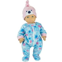 Sofijino zimsko odijelo za spavanje od flisa s printom i kapom za lutke od 15 inča, plavo-ružičasta