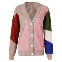 Džemperi plus veličine za žene, ženski kardigani s dugim rukavima s otvorenim prednjim dijelom, pleteni džemperi s draperijama, ružičasta