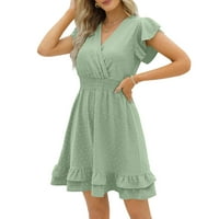 Ženska ljetna haljina s izrezom i rukavima u obliku rukava, ležerna mini haljina u točkicama za žene, Maksi haljina za plažu, ženska