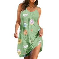Ženska ljetna ležerna uskrsna Haljina Bez rukava s uzorkom zečjeg jajeta, haljina s prslukom s naramenicama, ljuljačka sarafan u