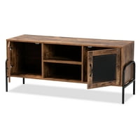 Baxton Studio Valeska Modern Industrial Walnut Brown Dovršeno je TV stalak za 2 vrata od drveta i crnog metala