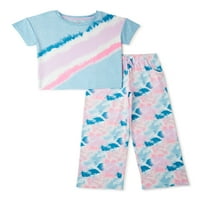 Pidžama Set za djevojčice kratkih rukava dugih širokih nogavica 2 komada veličine 4 i plus
