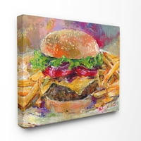 Kolekcija kućnog dekora, živopisno oslikana mrtva priroda s hamburgerima i pomfritom, zidna slika na ispruženom platnu, 1. 20