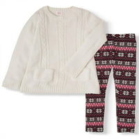 Wonder Nation Kabelski pleteni džemper s ugodnim džepovima i tiskanim nogama, dvodijelni set odjeće