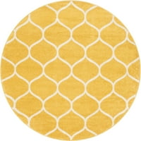 Jedinstveni tkalački stan sa zaobljenom rešetkom, 6'1 Žuti Frizerski tepih od bjelokosti, tradicionalna okrugla rešetka, savršena