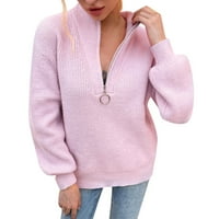 ; / Ženski široki pulover s okruglim vratom i srcem pleteni džemper s dugim rukavima ženski pulover ružičasti džemper;