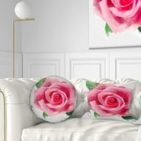 Designart Big ružičasta ruža cvijeta s lišćem - Cvjetni jastuk za bacanje - 12x20