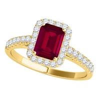 Prstenovi za žene 0. Moderan dijamantni i smaragdni prsten u obliku karata izrađen od Rubin prstena s 4 zuba u 10K žutom zlatu