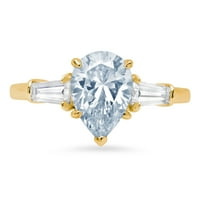 2. dijamant u obliku kruške s prozirnim simuliranim dijamantom od žutog zlata 18k prsten s tri kamena 9,75
