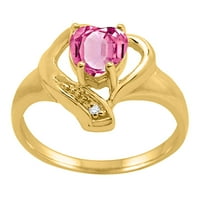 Prstenovi za žene 0. Prsten u obliku srca s ružičastim topazom i karatnim dijamantom, 4 zuba, 10 karatno žuto zlato