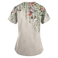 Ženske cvjetne majice kratkih rukava s izrezom u obliku slova U, radna uniforma, bluza s džepovima, ljetni vrhovi za žene, modni