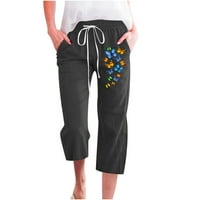 Veleprodaja ženskih Capri-a na veliko Cvjetni print rastezljive široke hlače ravne široke hlače s džepom