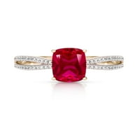 14K Zlatni sterling srebrni jastuk stvoren Ruby & White Sapphire Gemstone prsten