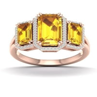 Carski dragi kamen ružičasto zlato 10k smaragdni rez citrin dijamant od tri kamena ženski prsten od tri kamena