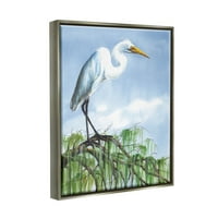EGret Bird Balancing Branch Animals & Insects Slikanje sjajnog sivog uokvirenog umjetničkog tiskana zidna umjetnost