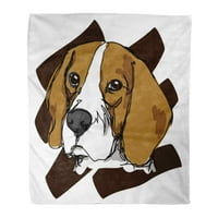 Karirani uzorak Beagle lica prekrasan crtani clipart u boji slatki pas Doodle Topla Flanel mekana deka za kauč na razvlačenje