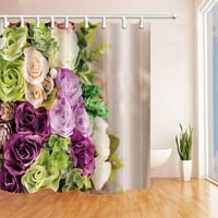Šarene ruže na drvenoj ljubičastoj i zelenoj poliesterskoj tkanini za zavjesu za tuširanje u kupaonici