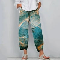 Ženske široke hlače od pamuka i lana, ljetne hlače visokog struka, Ležerne udobne hlače s kravatom, lagane joga hlače s printom