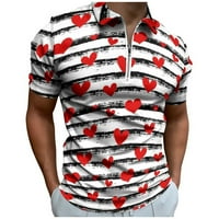 Muške sportske košulje s ovratnikom s printom srca s kratkim rukavima s reverom za Valentinovo bluza s patentnim zatvaračem mekana