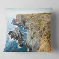 DesignArt Blue Rocky Bay Portugal Panorama - Jastuk za bacanje morske obale - 18x18