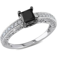 Zaručnički prsten od crno-bijelog dijamanta od 10 karata od bijelog zlata s finim zrnatim dizajnom