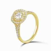 Zaručnički prsten od 1 karatnog četvrtastog dijamanta od 1 karata s dvostrukim oreolom od srebra sa žutim premazom