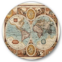 Dizajnerska umjetnost vintage karta svijeta Vintage kružni metalni zidni umjetnički disk od 23