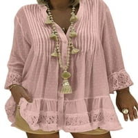 Ženska mini haljina s dugim rukavima, kratke haljine s izrezom, ljetna haljina na plaži, kaftan s gumbima u ružičastoj boji