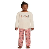 Gornji dio s dugim rukavima za djevojčice i hlače od dresa s pletenim flanelom, pidžama Set od 2 komada, veličine 4 i plus