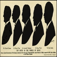 Pet poznatih dirigenta na plakatu siluete M. H. L. Oakleigh Marije Evans