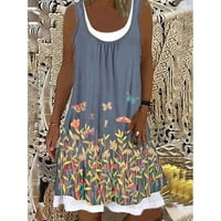 Ženska opuštena ležerna modna haljina bez rukava s okruglim vratom haljine Za plažu ljetne Vintage boho sarafane jesenska večernja