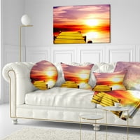 Dizajnerski crtež plameni zalazak sunca na plavom nebu - jastuk s morskim krajolikom-12.20