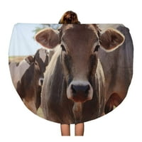 Okrugli ručnik za plažu pokrivač Plava djevojka goveda na farmi Zelena poljoprivredna govedina krug za putovanja Okrugli ručnici