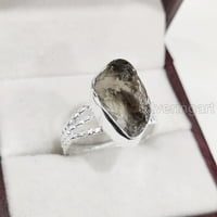 Prirodni dimljeni kvarcni prsten, sirovi kvarcni prsten od dragog kamena, rođeni kamen, zaručnički prsten, Sterling srebro, ženski